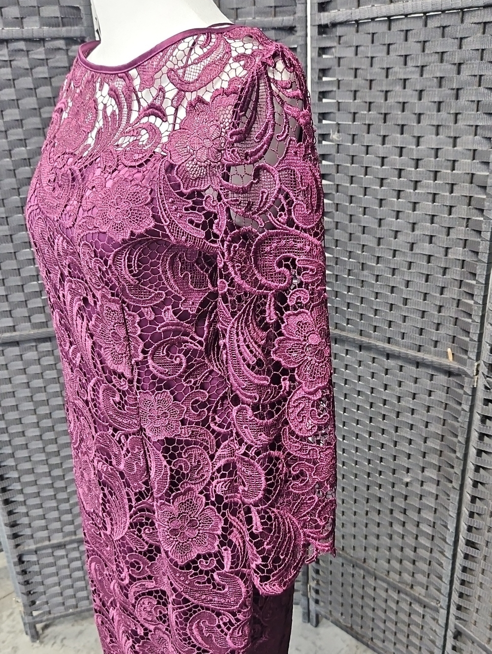 NWT Size 12 Plum/Eggplant Long Sleeve Lace Adrianna Papell Cocktail - Picture 5 of 11